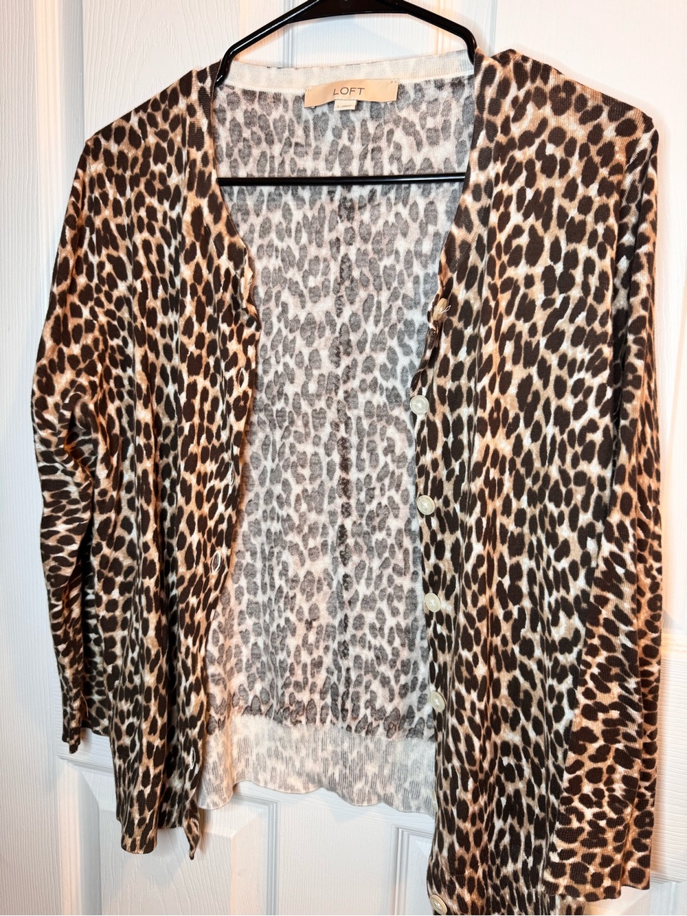 LOFT Brown Leopard Print Button-Front Cardigan